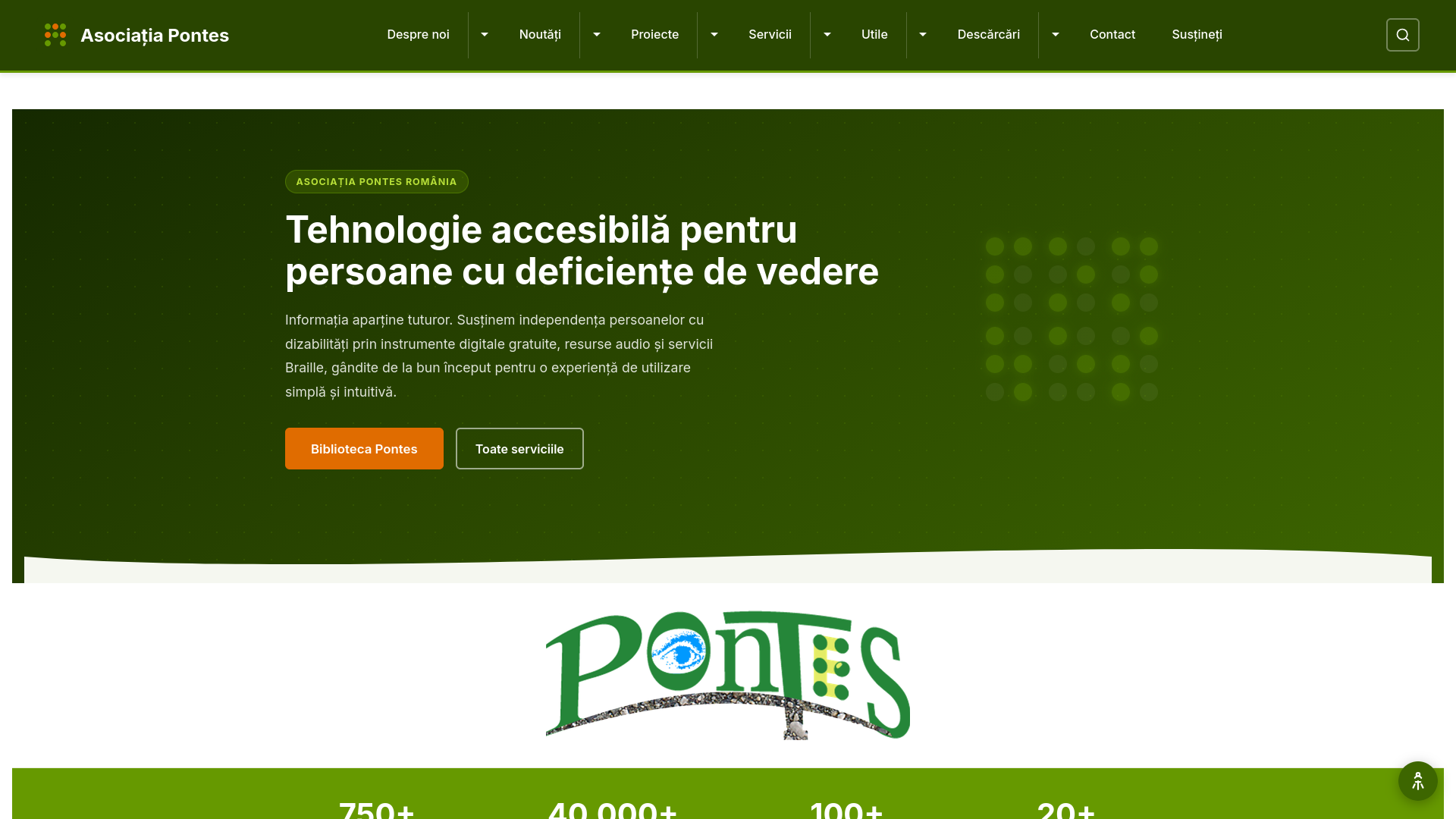 Pontes ONG — captură ecran